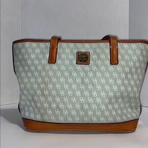Dooney & Bourke Mint and Tan Signature Tote. Has some light stains. See photos